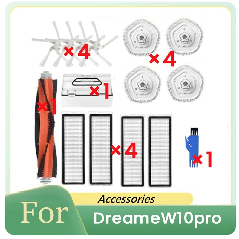 

15 шт. для Dreame W10 Pro, комплект аксессуаров для пылесоса, основная боковая щетка, фильтр, швабра, запасные части для чистки