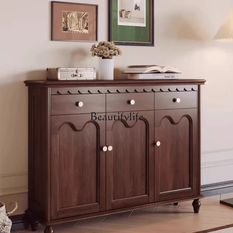 

French retro entrance foyer porch cabinet American solid wood living room partition locker antique style