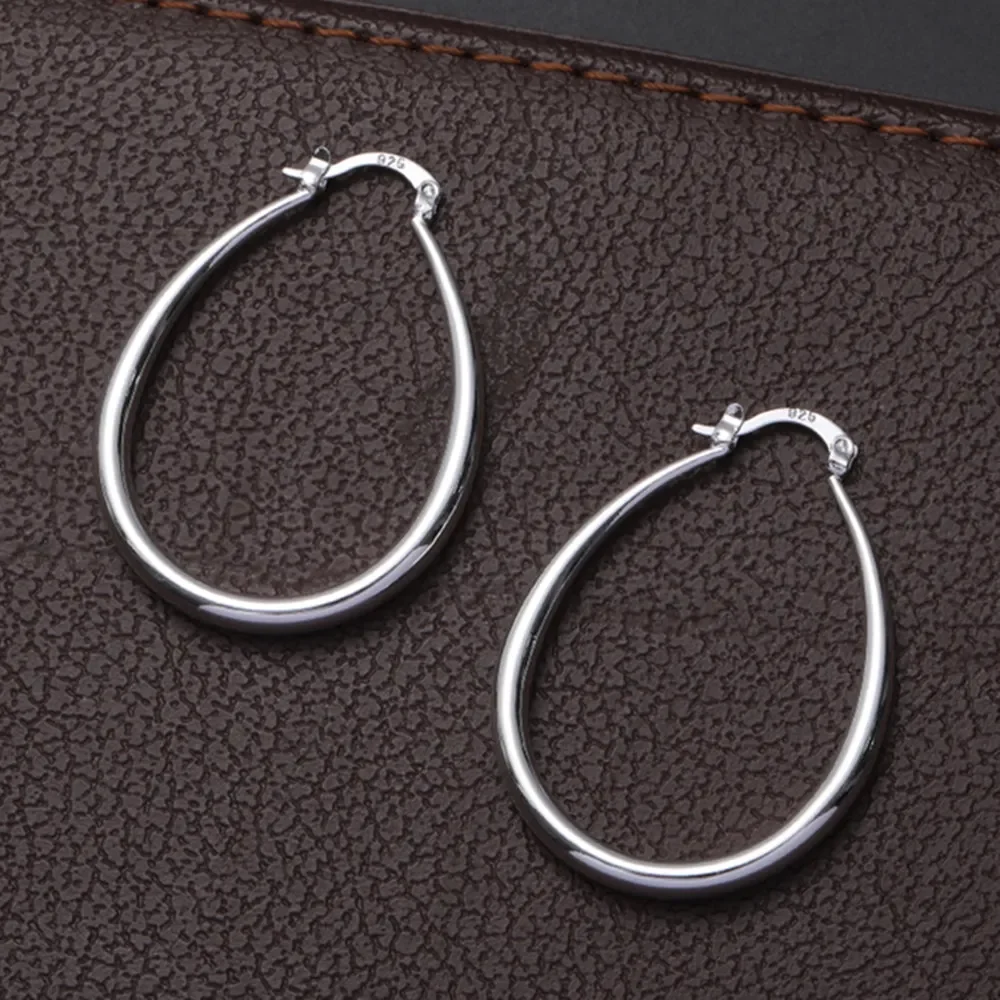 Fine 925 Sterling Silver 41MM Smooth Circle Big Hoop Earrings For Women Fashion Charm High Quality Wedding party Jewelry Gifts