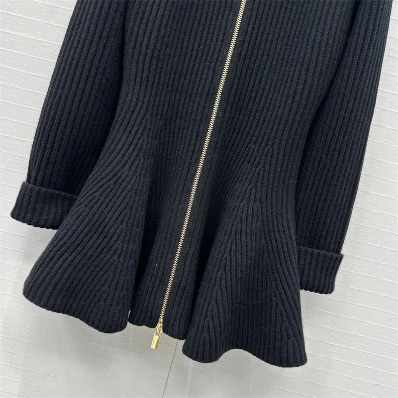 Damenkleider 2025, Winter, neues elastisches Strick-Minikleid, Wollmischung, halbhoher Ausschnitt, kurzes Kleid, halbhoher Ausschnitt, plissiertes Kleid y2k