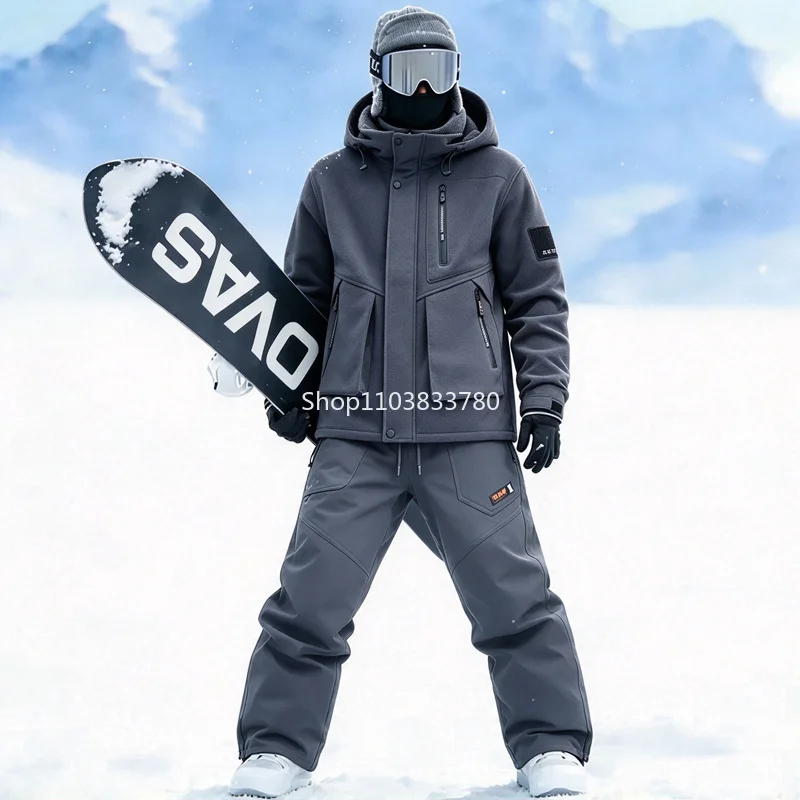 Winter Outdoor Ski Suit Men Waterproof Keep Warm Snow Fleece Jacket Pants Male Windproof Mountain Snowboard Wear Set Tracksuit