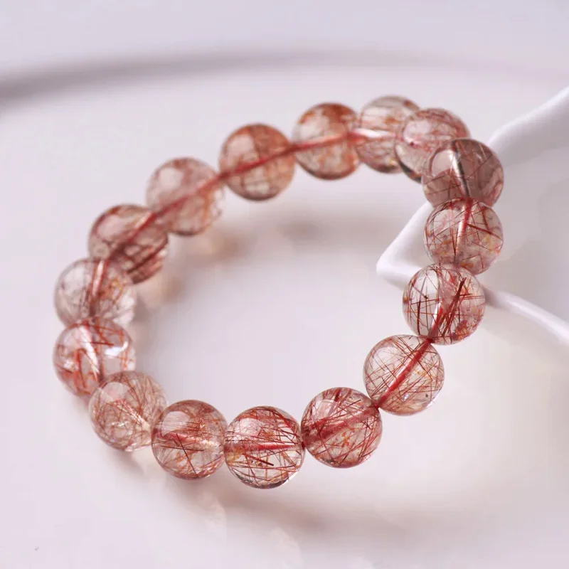 Natural Red Rutilated Bracelet Jewelry Woman Man Clear Round Beads Stone Stretch AAAAA 7mm 8mm 9mm 10mm12mm 14mm