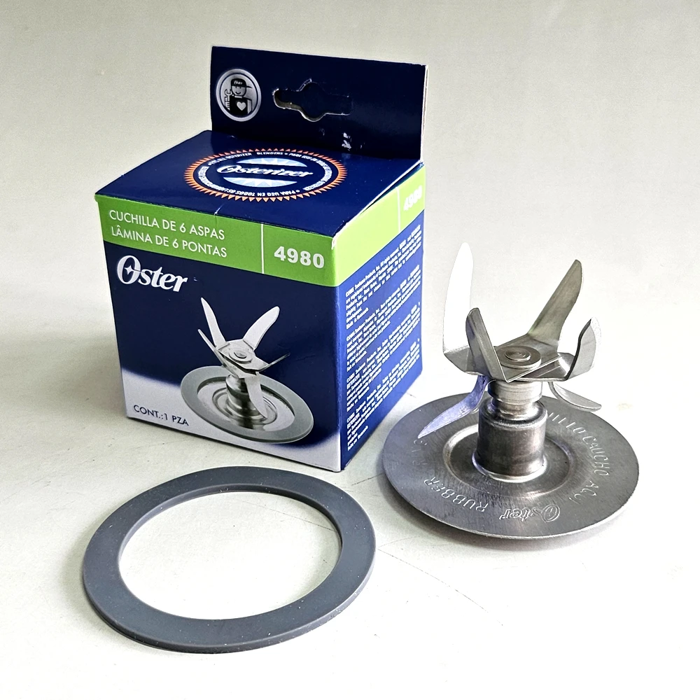 Replacement Parts For Oster Osterizer Blender- 6 Point Fusion Blade 4980 with Rubber Seal Gasket, For Oster 5 & 6 Cup Jars