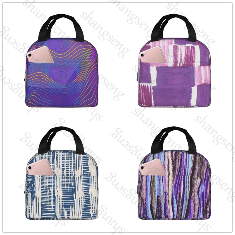 Vector color stripes Lunch Bag Insulation Bento Pack Aluminum Foil Rice Bag Meal Pack Ice Pack Student Bento Lunch Handbag