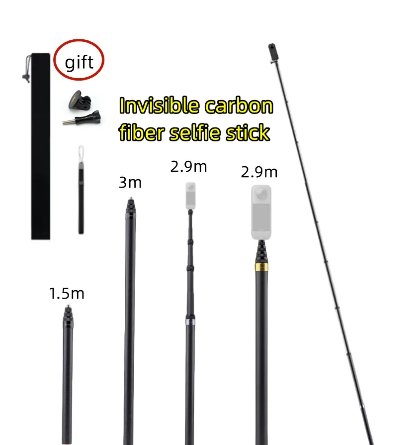 

For Insta360 X4 Air/X5 x4 x3 Carbon Fiber Invisible Selfie Stick 1.5m 3m Bullet Time Bundle Tripod Handle for Insta360 Accessory
