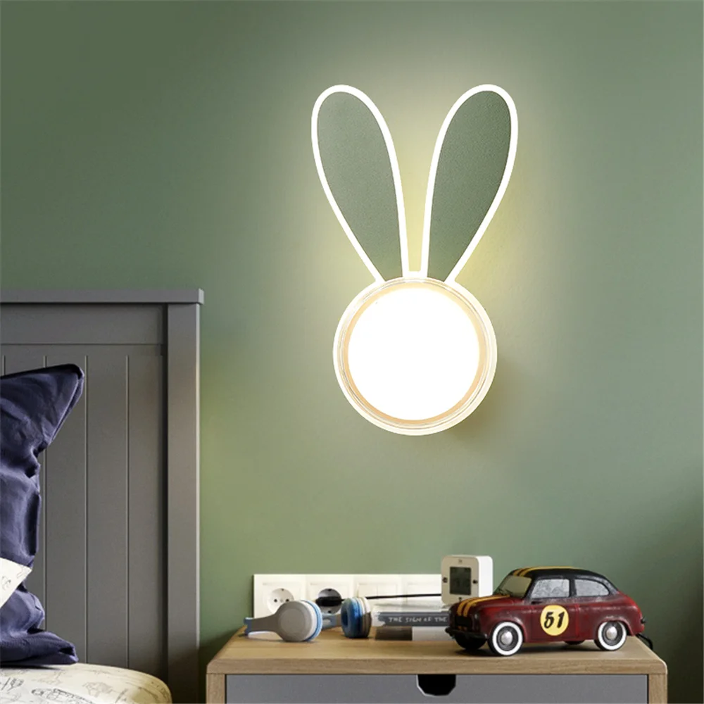 Children\'S Room Blue Dolphin Rabbit Acrylic Led Wall Lamp Kids Bedside Study Hallway Kindergarten Sconces Home Deco Night Lights