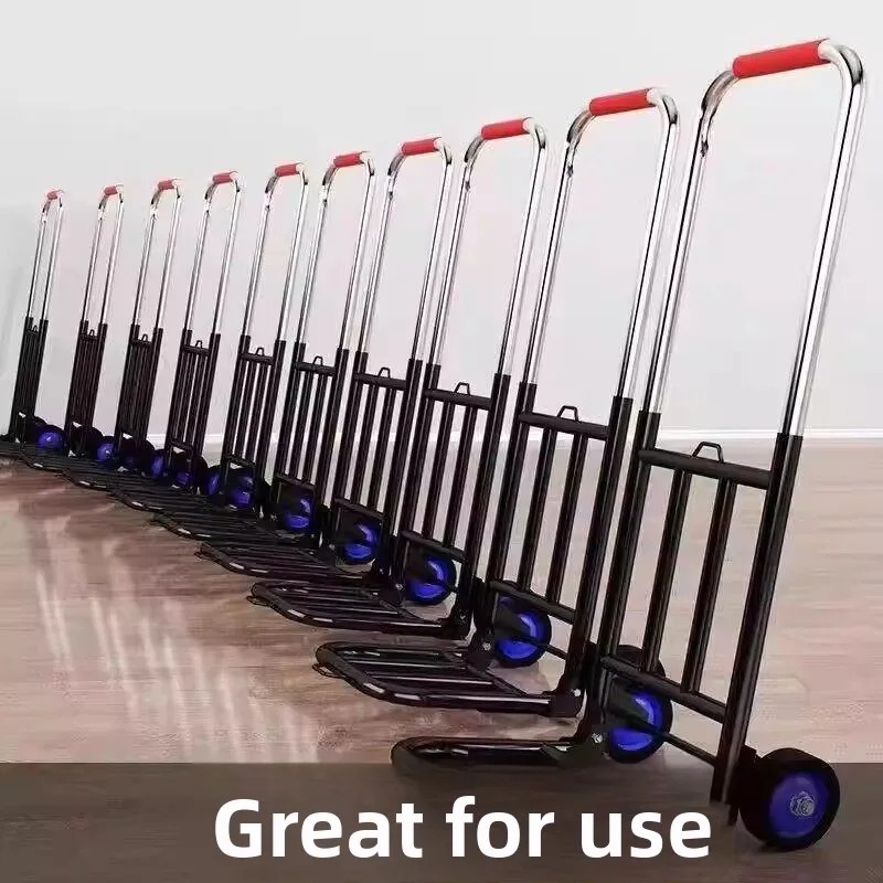 Portable Lightweight Stainless Steel Hand-Pulled Cargo Cart Foldable Utility Shopping Cart for Home Storage And Outdoor Use