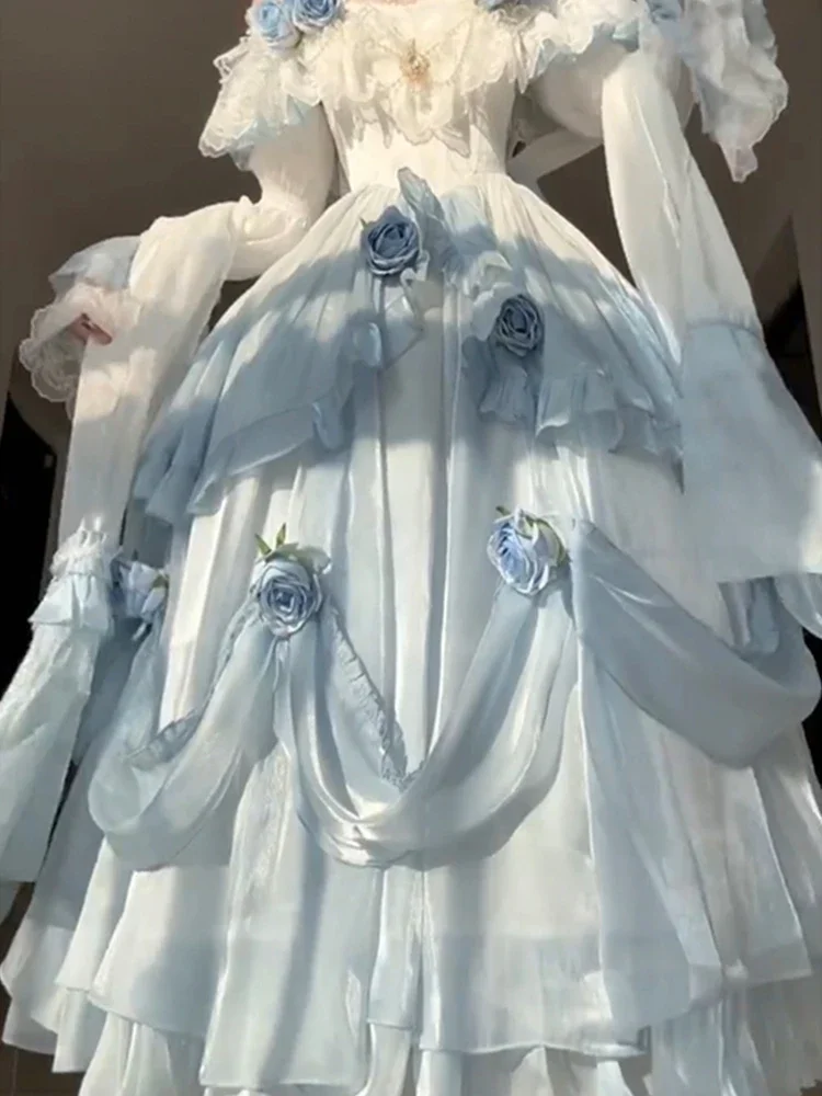 

Элегантное французское платье Лолиты, классическая красивая юбка, длинное платье принцессы Лолиты с элементами градиентного цвета