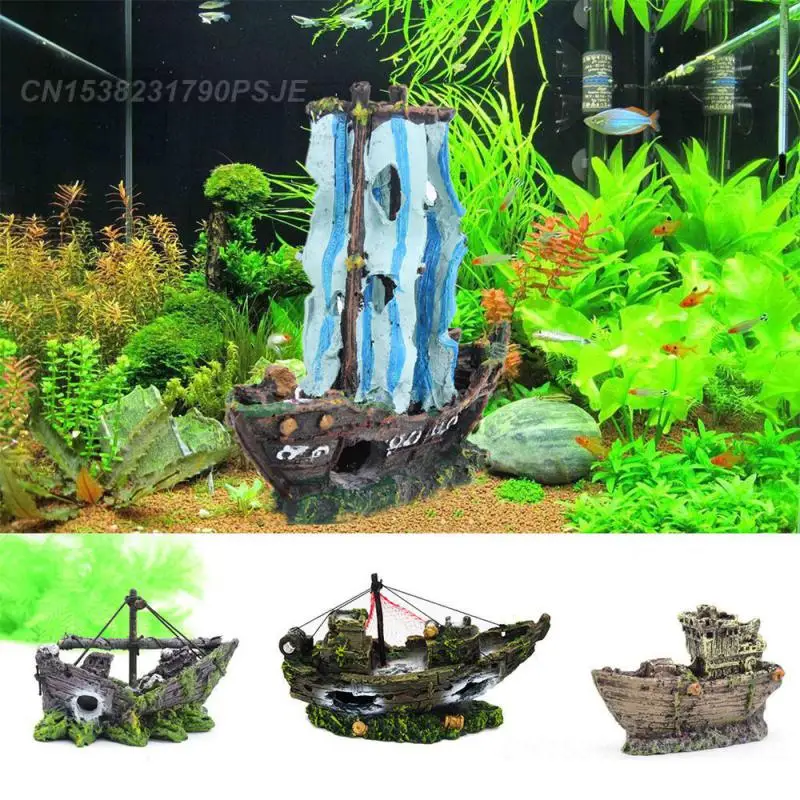 Resin Ship Creates A Captivating Underwater Scene Beautifully Crafted Eye-catching Aquarium Accessory Pirate Shipwreck Popular