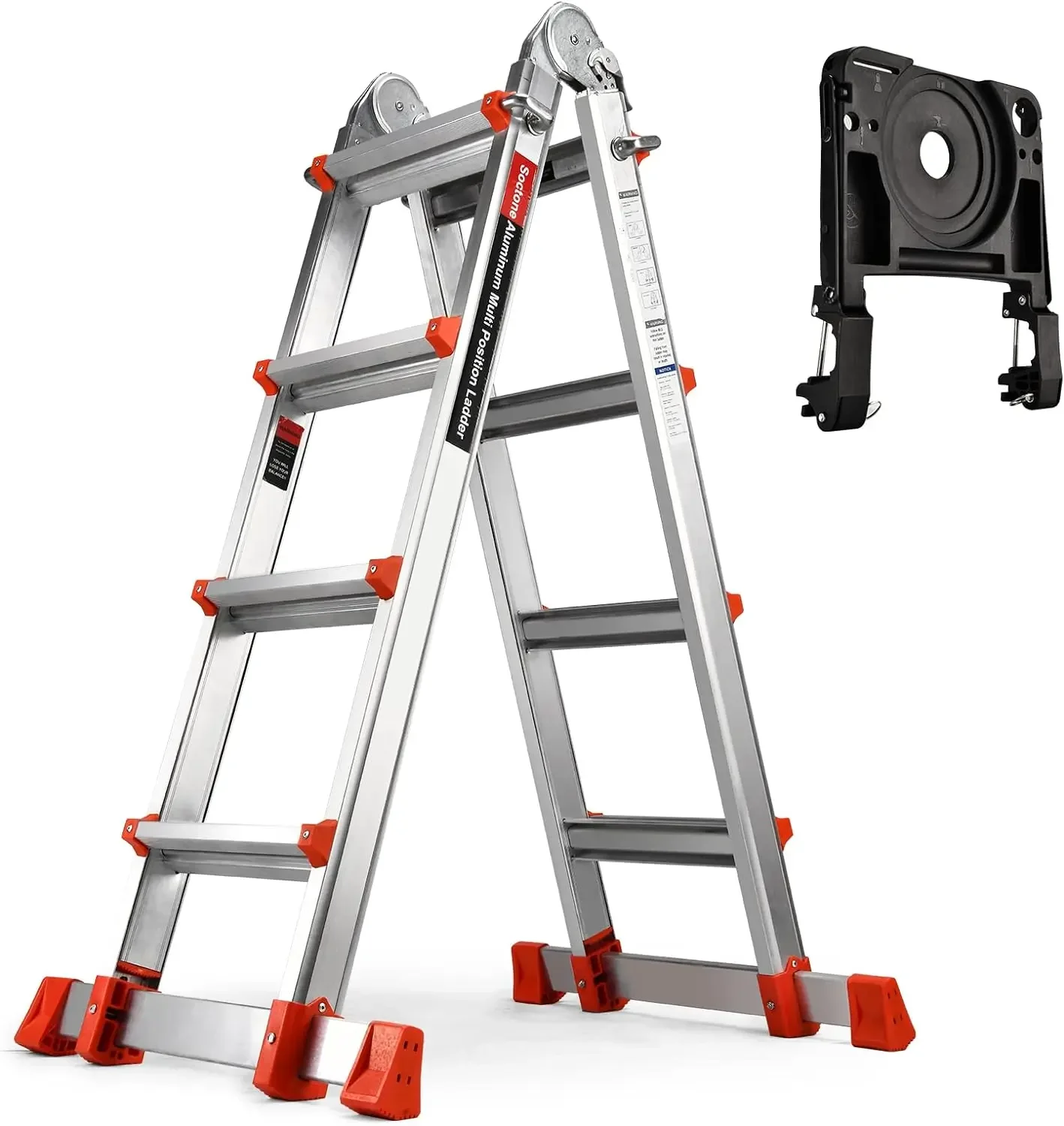 

Soctone Ladder, A Frame 4 Step Extension Ladder, 17 Ft With Multi Position & Removable Tool Tray with Stabilizer Bar, 330 lbs We