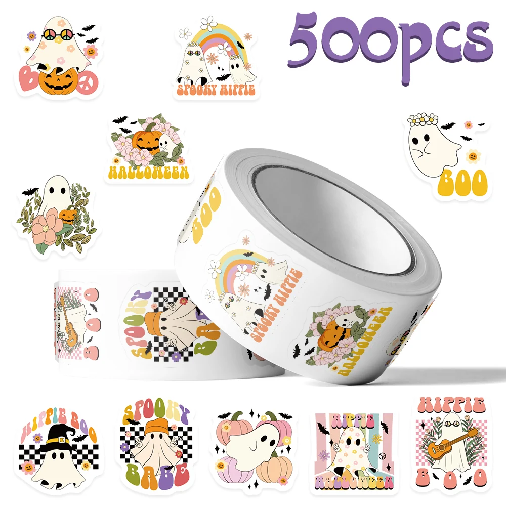 500pcs Hippie Spooky Boo Ghost Roll Stickers Decals For Laptop Scrapbook Skateboard Suitcase DIY Aesthetic Waterproof Stickers