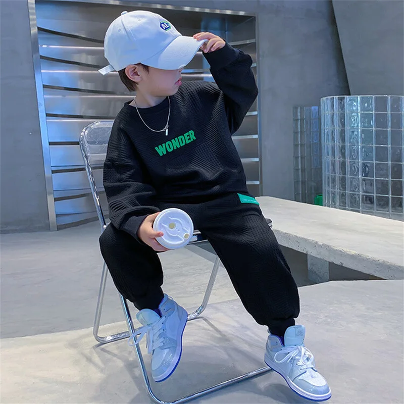 2025 Junior Boys Spring 2PCS Clothes Set Letter Printed Sweatshirt Tracksuit For 4-12Y Kid Boys Trendy Jogger Pant Kid Boy Suits