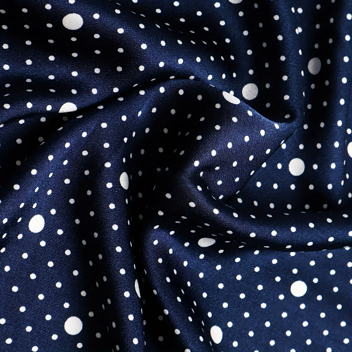 2 Yards Glossy Skin-Friendly Dark Blue Asymmetrical Size Polka Dot Silky Imitation Cotton Satin Fabric Silk Feel Fabric