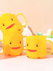 1pc Cute Yellow Duck Cup, Plastic Smile Face Tumbler, Bathroom Rinse Mug, Toothbrush Holder, Durable Water Cup For Home