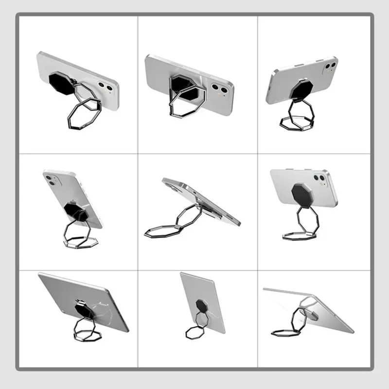 360° Rotatable Mobile Phone Foldable Stand Ultra-thin Phone Ring Stand Multi Angle Portable Desktop Hexagon Gossip Metal Stand