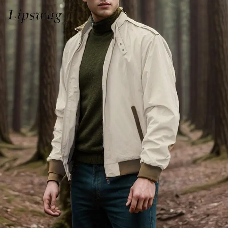 

Fashion Zip-up Stand Collar Jackets Men Outdoor Casual Solid Solid Color Loose Coats Mens Autumn Streetwear Stylish Men's Jacket