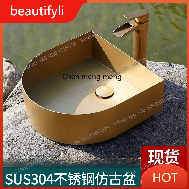 

A139 Hotel stainless steel countertop basin antique outdoor washbasin household round face washing single basin