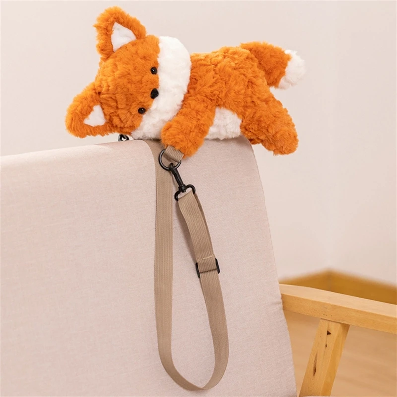 All-matching Shoulder Bag for Women Girls Plush Backpack Soft Bag Lovely Foxes Crossbody Bag Cartoon Purse