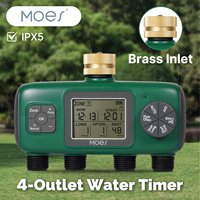 MOES 4-Outlet Digital Water Timer Brass Inlet Knob Button Automatic Irrigation LCD Display Screen IPX5 Garden Tools Sprinklers