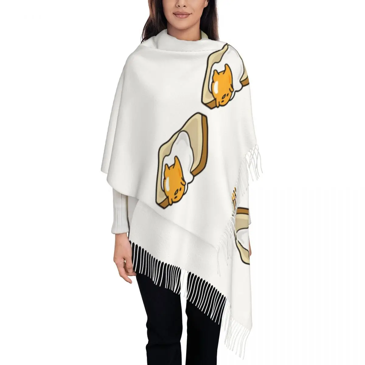 Gudetama Everyday Is A Lazy Day Scarf for Womens Warm Winter Cashmere Shawls and Wrap Large Scarves with Tassel Lightweight