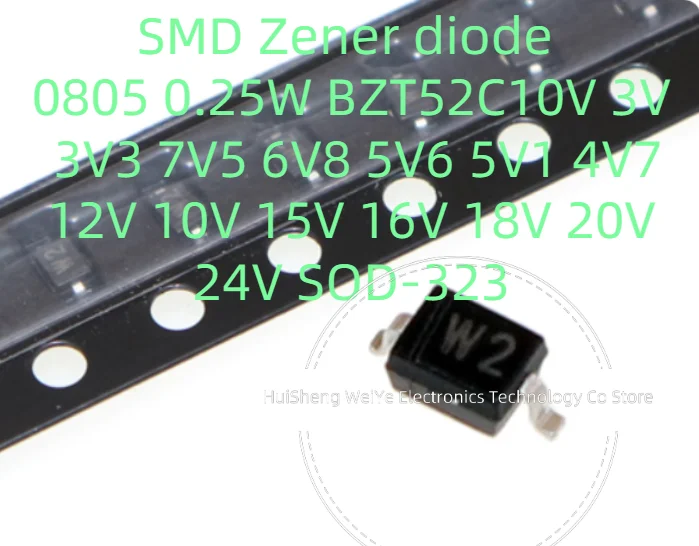 100PCS New Original  SMD Zener diode 0805 0.25W BZT52C10V 3V 3V3 7V5 6V8 5V6 5V1 4V7 12V 10V 15V 16V 18V 20V 24V SOD-323