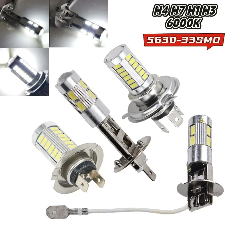 1Pc Car H4 H7 H1 H3 LED Przednie światła przeciwmgielne Lampy Koraliki 5630-33SMD 12V 1A Stop aluminium Kolor 6000K Samochodowe akcesoria samochodowe