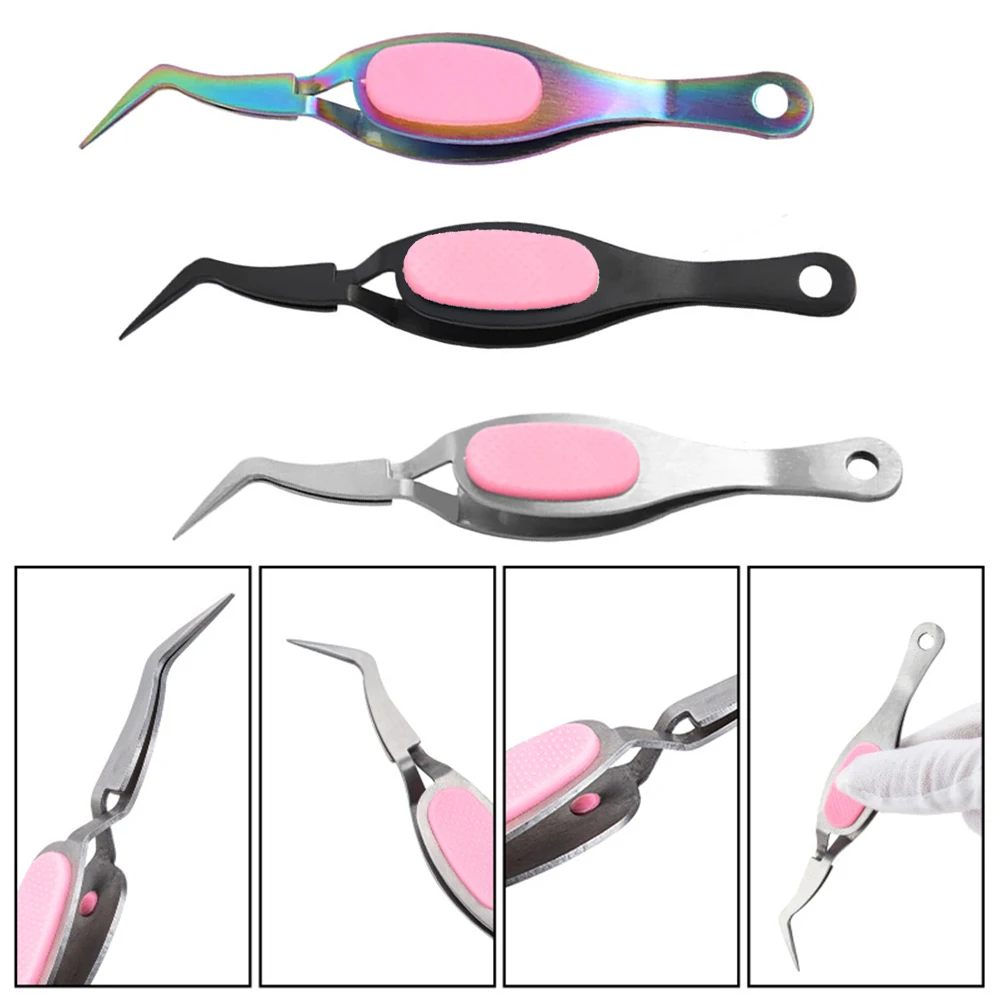 Stainless Steel Craft Tweezers Nail Art Rhinestones Nipper Picking Tool Sequins Beads Curved Tweezers Makeup Beauty Tool