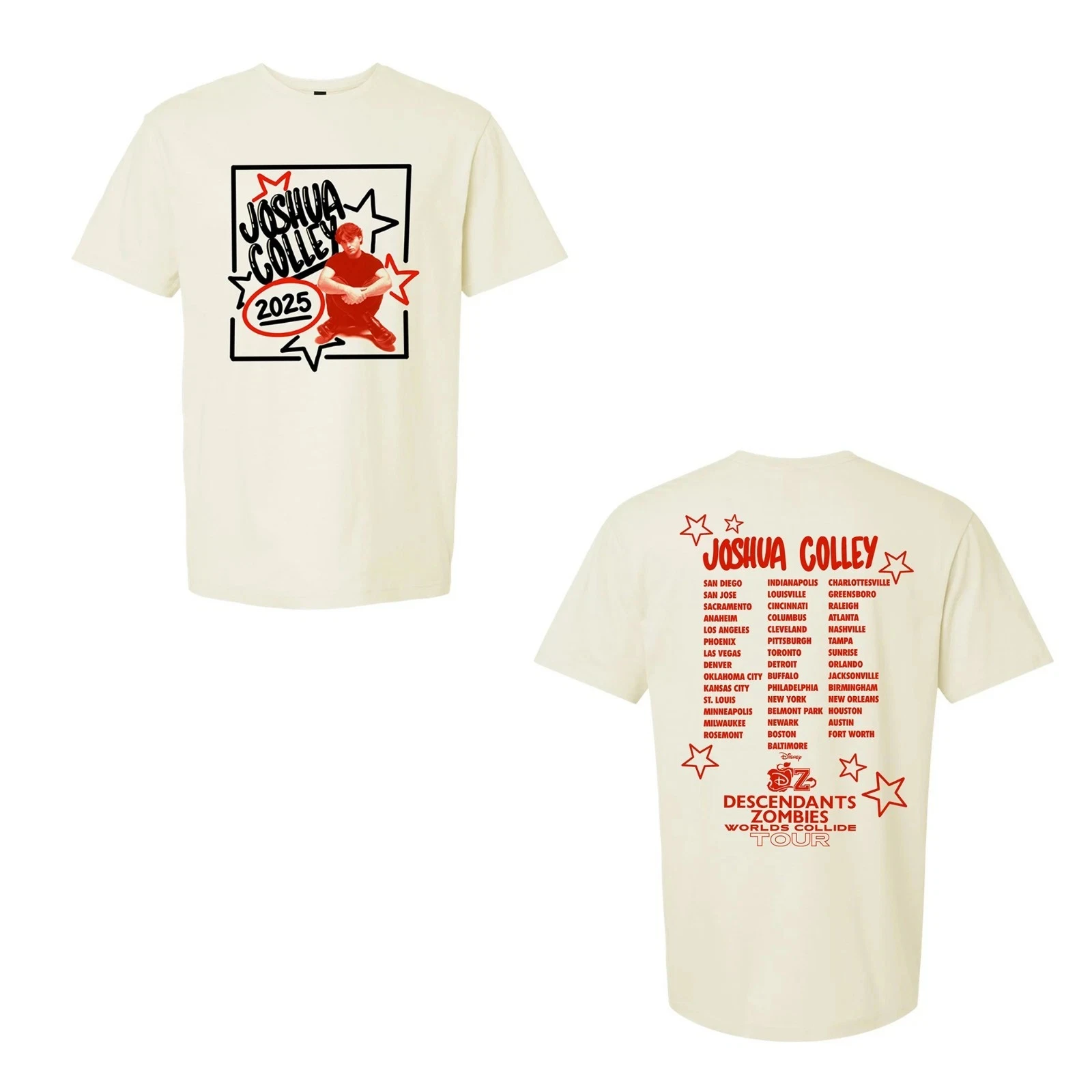 تي شيرت أحفاد الزومبي وورلدز كوليد تور 2025، تي شيرت جوشوا كولي كاست الفاخرة الراقية لكل من الرجال والنساء Y2k