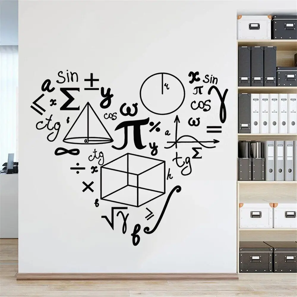 Mathematics Love Pattern Wall Decals for School Math Vinyl Stickers Decor Poster Teen Room Classroom Decoration Murals HJ0296