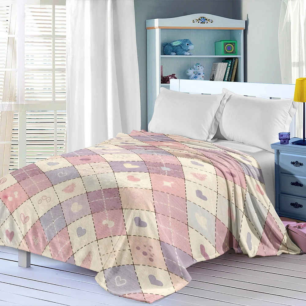 Pastel Argyle Hearts Dots Flannel Blanket Perfect For Sofa Office Bed Travel Sleep Read Relax Camping Four Season Use