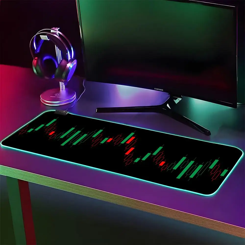 Candlestick Pattern Mouse Pad RGB Gaming Mouse Pad Desk Mat HD Gamer Large LED Light XXL MousePads