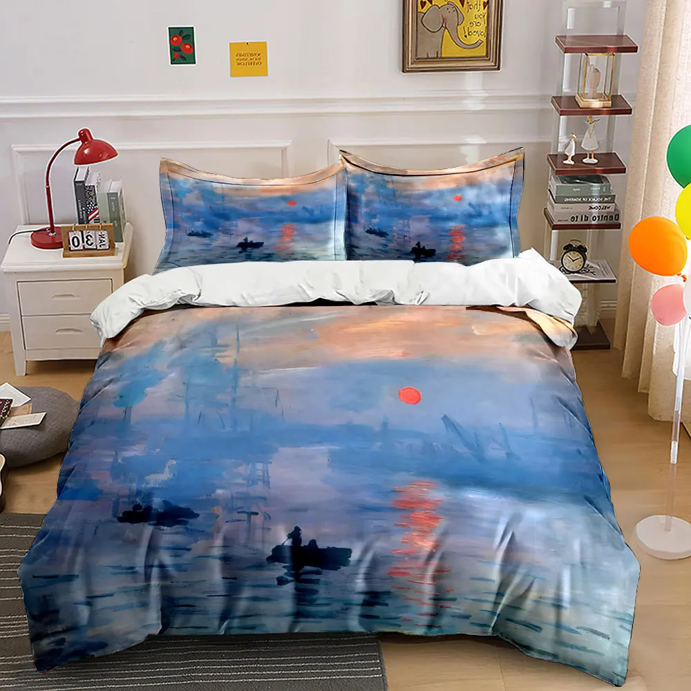 Hazy Harbor Sunrise Scene Bedding Set for Kids Luxury Gift 3pcs Digital Print Comforter Set Soft Comfortable Breathable