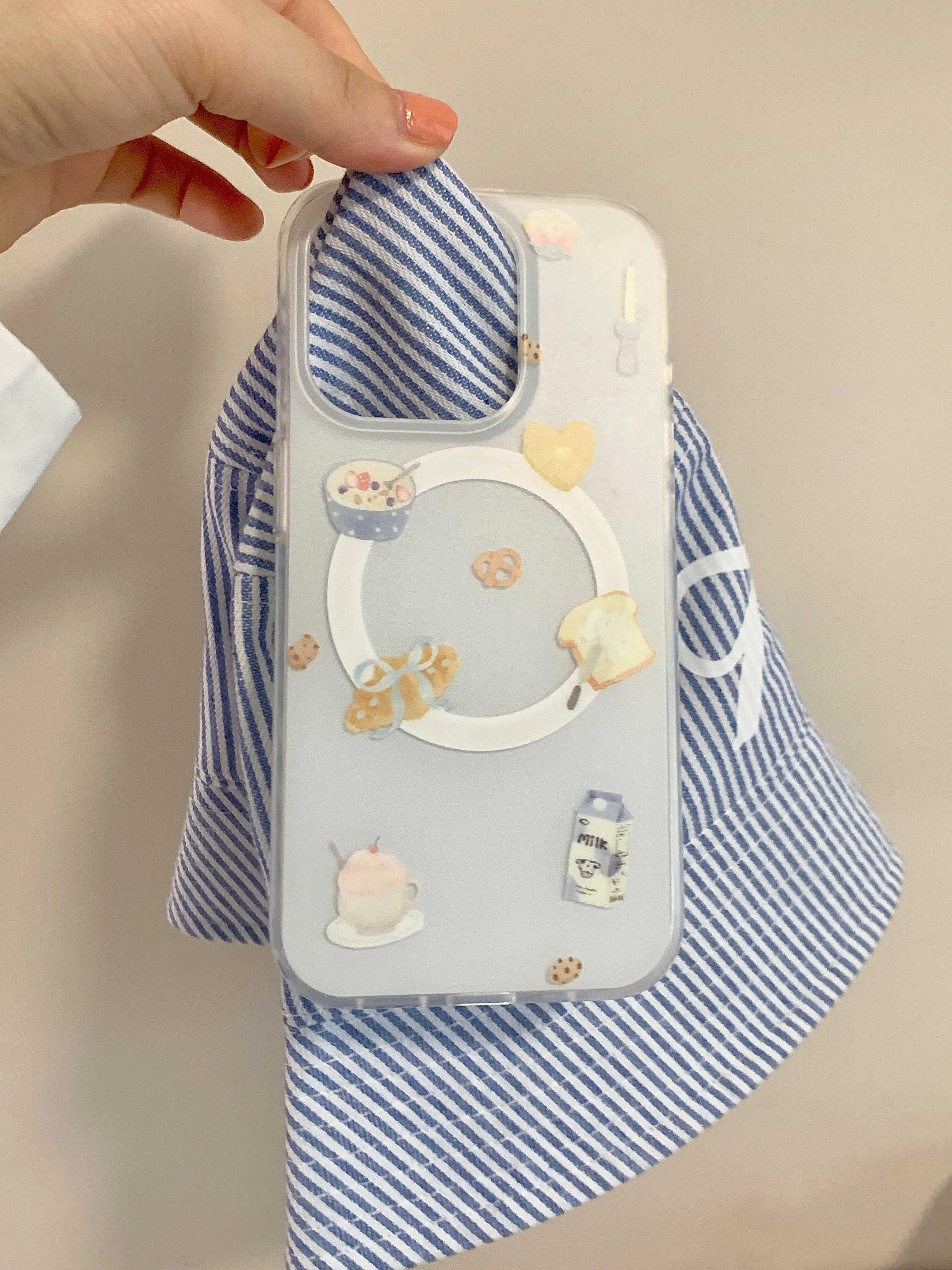 INS bowkbot croissant stand holder magnetic phone case for iphone 15promax 13 14promax 15pro 12 15 pro max 14 milk bread funda