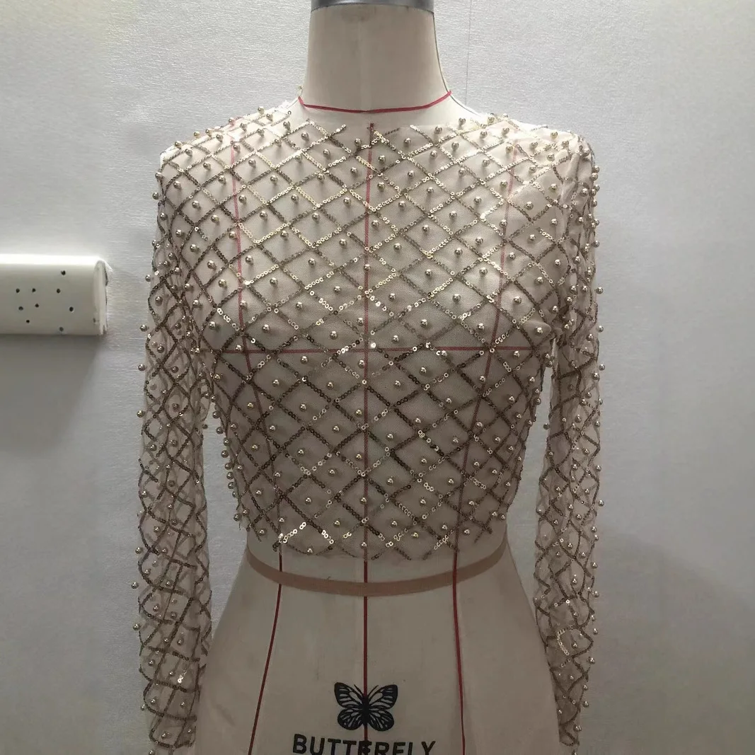 Sexy perlé longue Sve Me haut femmes Faion 2023 nouveau chaud S paillettes tricoté mince printemps saison T-irt pour dames