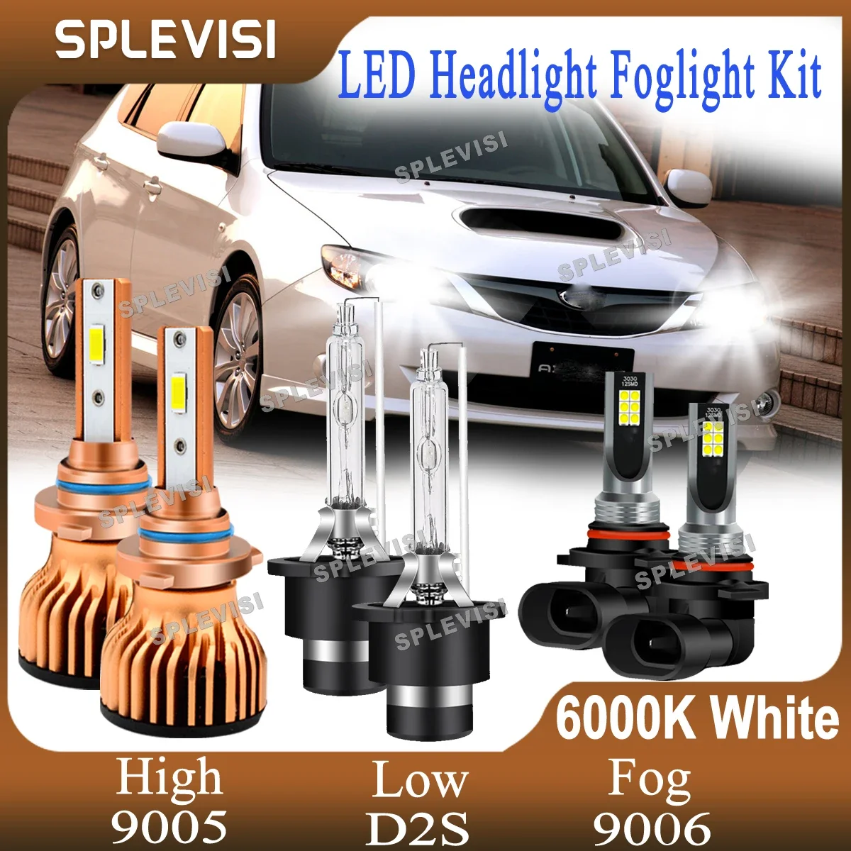 

Car Light 6000K White Headlight 9005 High D2S Xenon Low Beam 9006 Foglight Compatible For Subaru Impreza 2008 2009 2010 2011