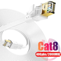 Cat8 Ethernet Cable Heavy Duty High Speed Cat 8 LAN Network Cables 40Gbps 2000MHz RJ45 Flat Internet Computer Patch Cord