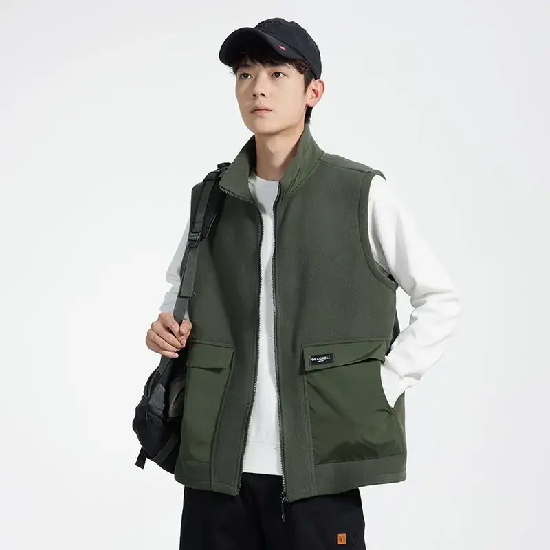

2025 Men's Autumn Winter Fleece Vest Lightweight Stand-Up Collar Design Sleeveless Vest for Layering Camping Travel Daily Wear​