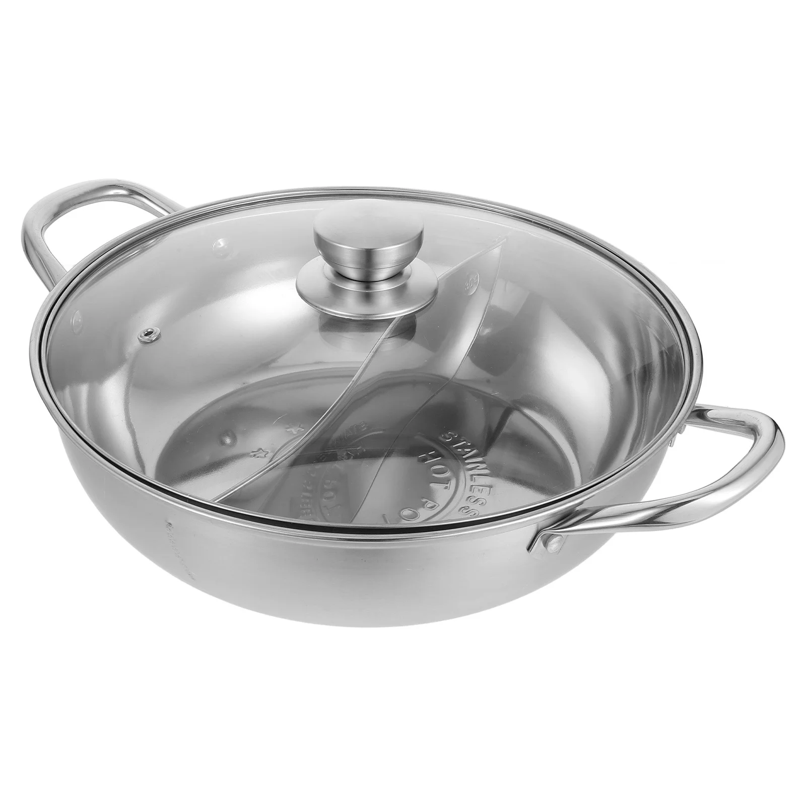 

1Set Chinese Style Double Flavor Hot Pot Polished Surface Easy Clean Sturdy Cookware with Glass Lid for Restaurant Or Home Use