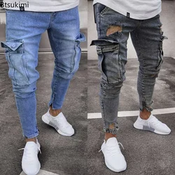 2024 Men's Jeans Denim Pants Pocket Design Slim Straight Jeans Pants Men Elasticity Stretchy Male Zipper Trousers Pants Jeans