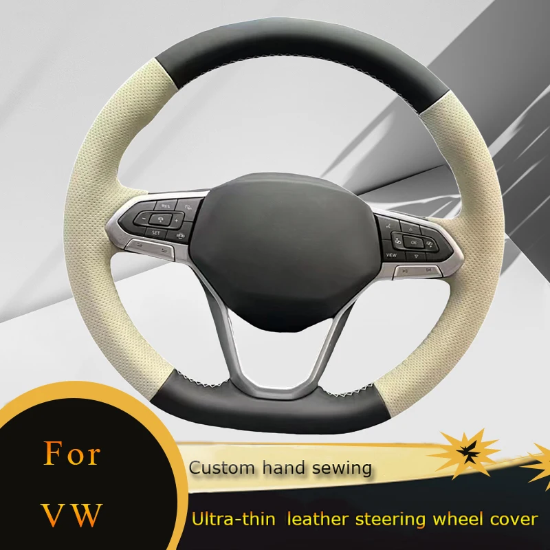 

DIY Car Steering Wheel Cover Non Slip Custom Genuine Leather For Volkswagen VW Golf8 2020 Atlas Passat B9 Tiguan Car Accessories