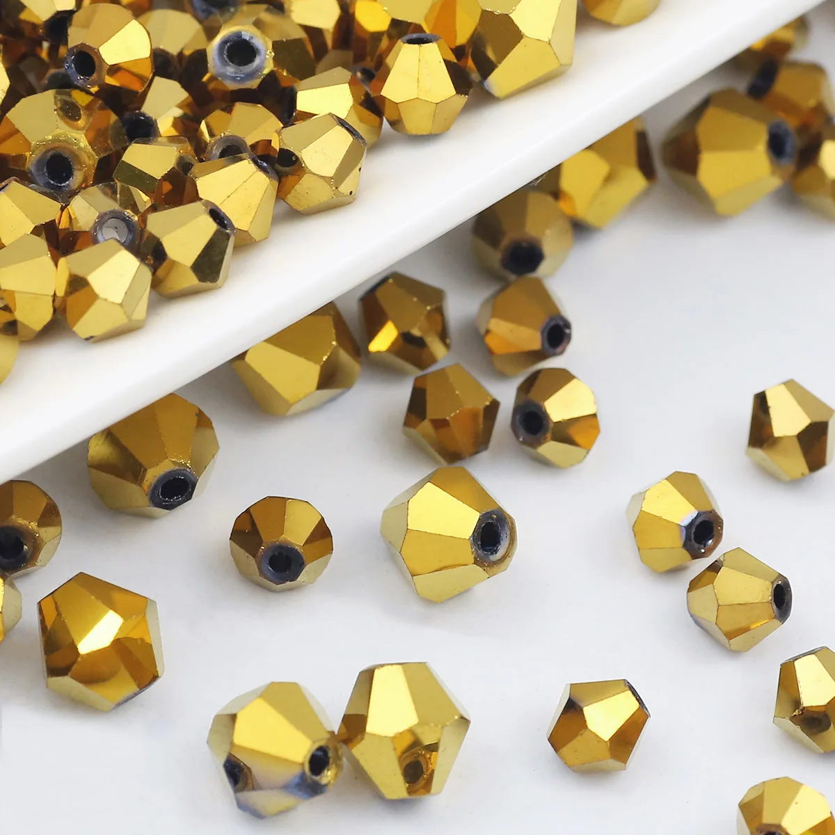 3/4/6/8mm Bicone Golden Plated Austrian Crystals Glass Loose Spacer Beads For Jewelry Making DIY Bracelets Necklaces Accessories
