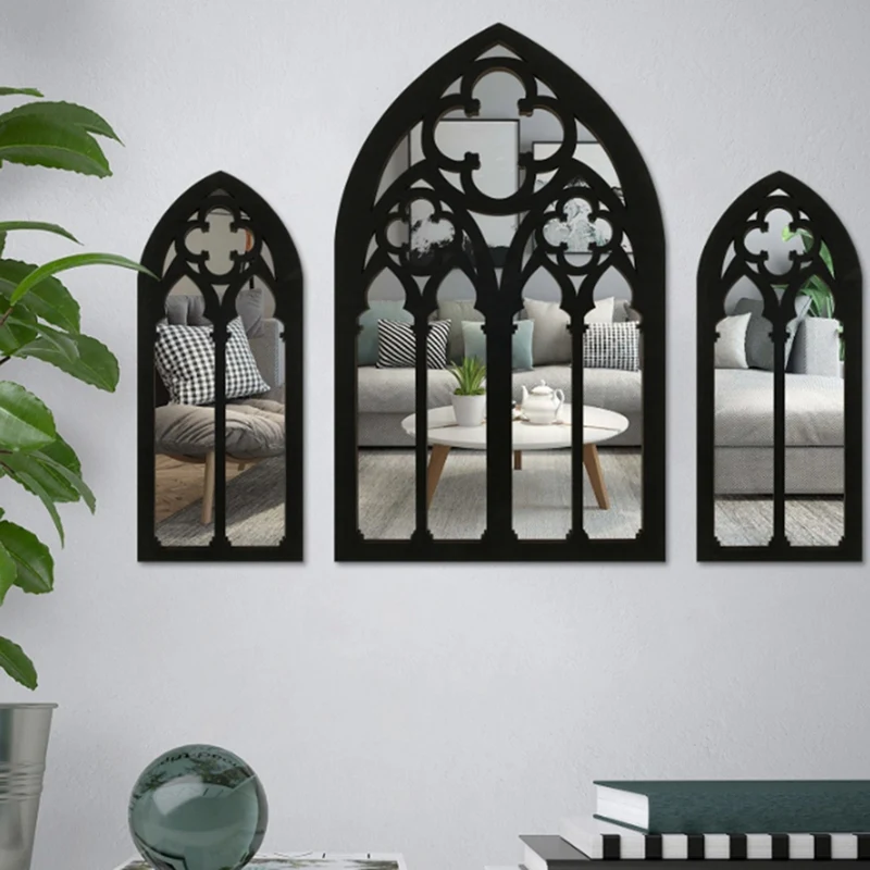 AT17 Gothic Mirrors Wall Decor Arched Decor Mirror Wall Mounted Goth Room Decor Vintage Cathedral Window Mirror for Room