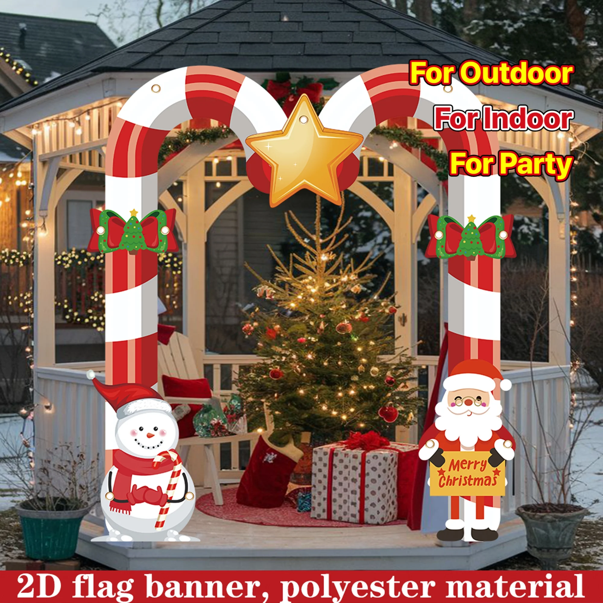1pc Christmas Party Decoration 2D FLAT Banner- Candy Cane Porch & Wall Decor With Santa Claus