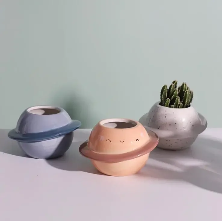 Plant Pot Creative Planet Ceramic Succulent Pot Round Planters Desktop Small Flower Pots Plant Flower