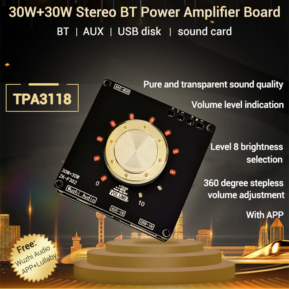 HIFI 30W+30W 80W*2 Stereo Bluetooth-compatible Digital Audio Amplifier Board AUX TPA3116D2 TPA3118