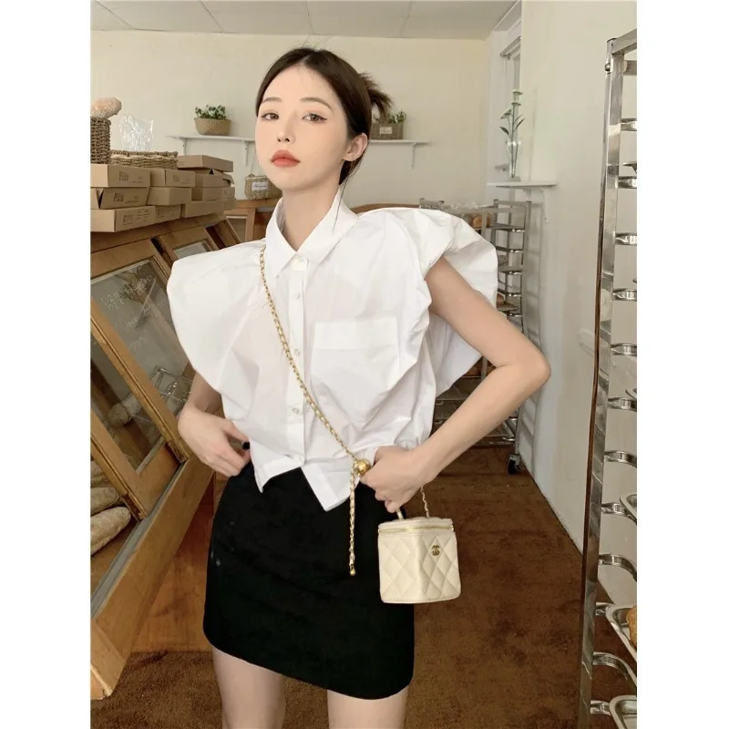 French Fashion Design Sensation Sleeveless Shirt Women's 2024 Summer New Sensation White Shirt Unique Top female clothing