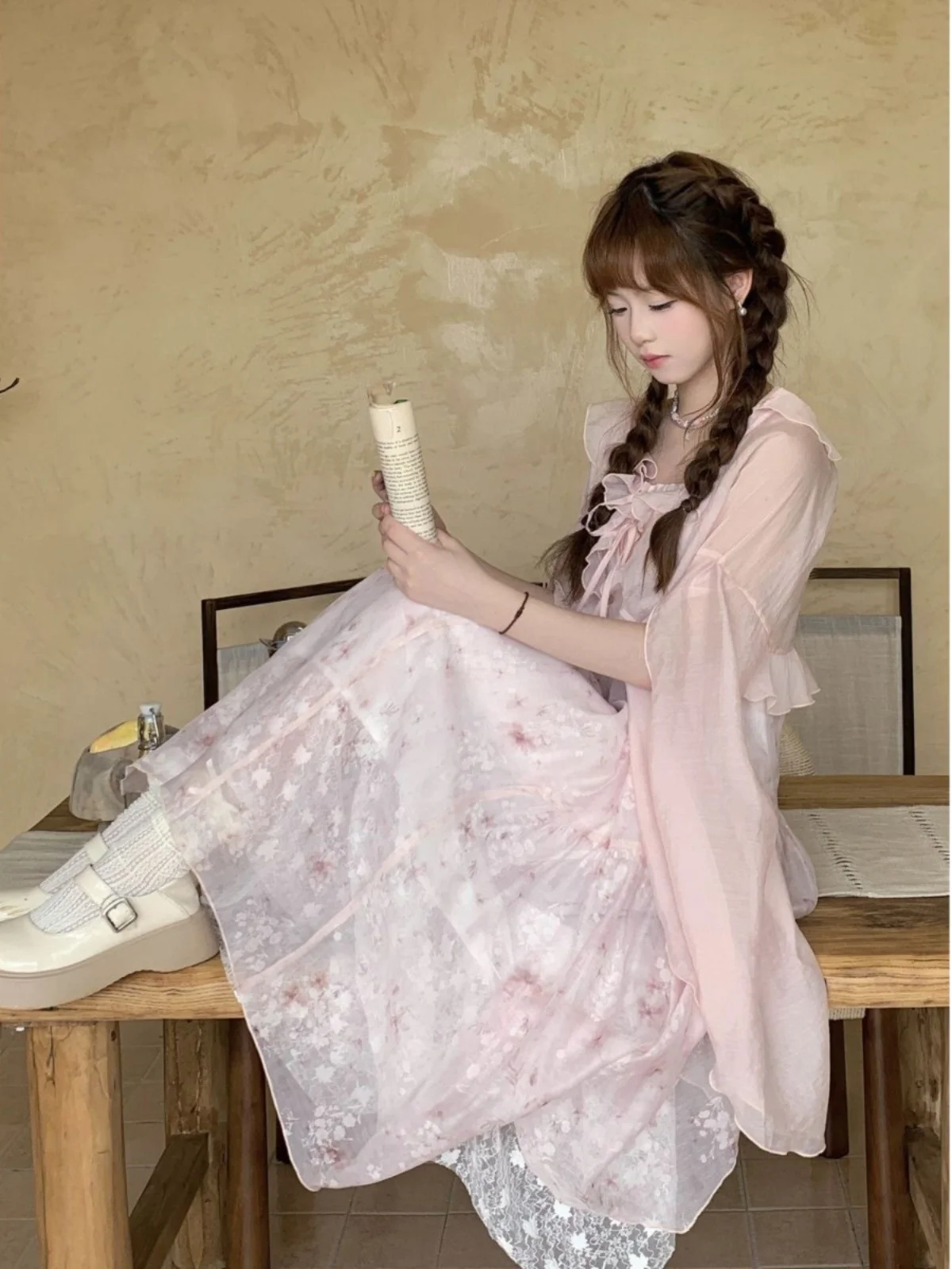 Długa spódnica damska z kwiatowym wzorem Beach Vaion, na ramiączkach, w stylu Sweet Forest System, nowa letnia sukienka z wysokim stanem, fason A-line.