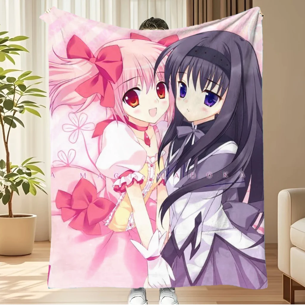 P-Puella M-Magi Madoka Magica Blanket, Madoka Homura Anime Fleece Throw, Cute Kawaii Room Decor Blanket