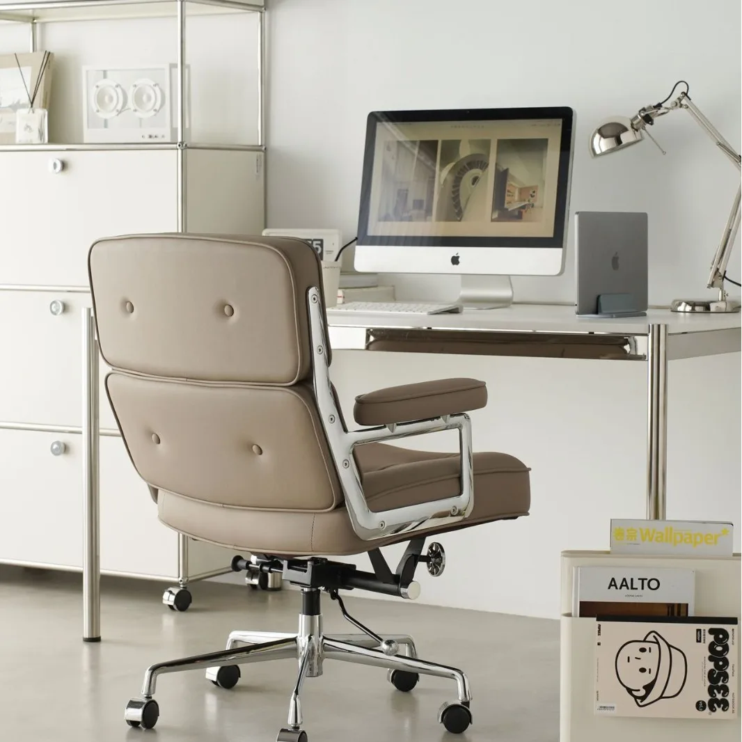 Nordic ergonomic chair home retro leather sedentary study computer chair
