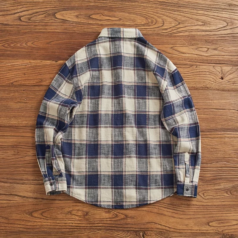 Classic vintage plaid long-sleeved shirt for men autumn and winter British leisure winter heavy cargo shirt for men